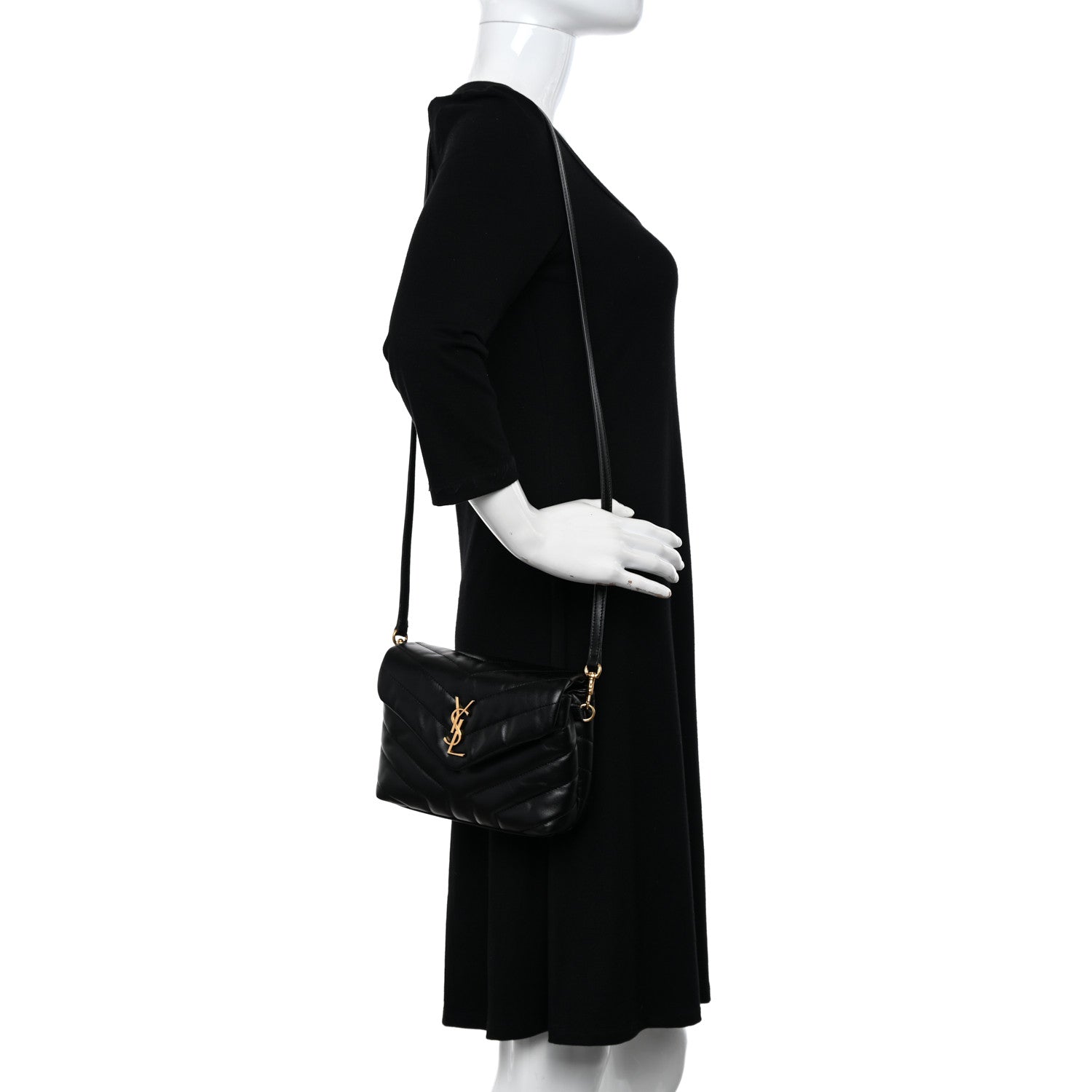 Saint Laurent Calfskin Y Quilted Monogram Toy Loulou Crossbody Bag Black 2 of 12