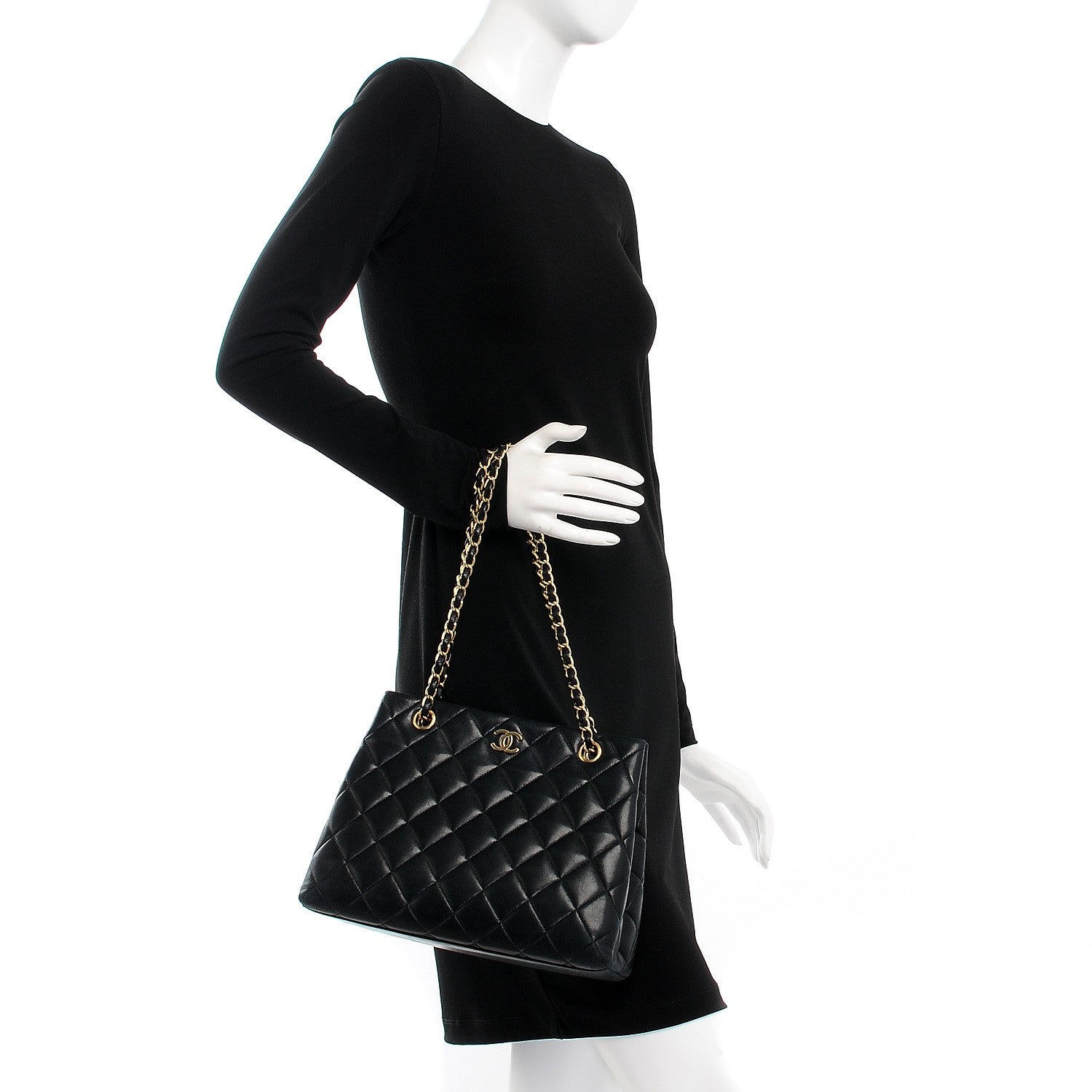 Chanel Lambskin Quilted Shopping Tote Black 2 of 11