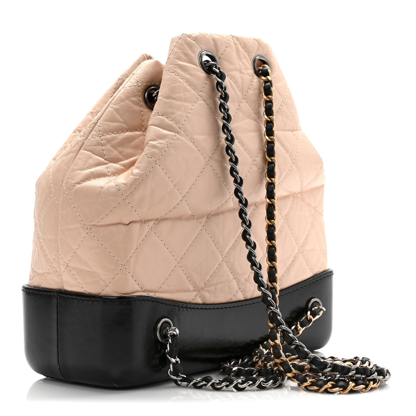 Aged Calfskin Quilted Small Gabrielle Backpack Beige Black