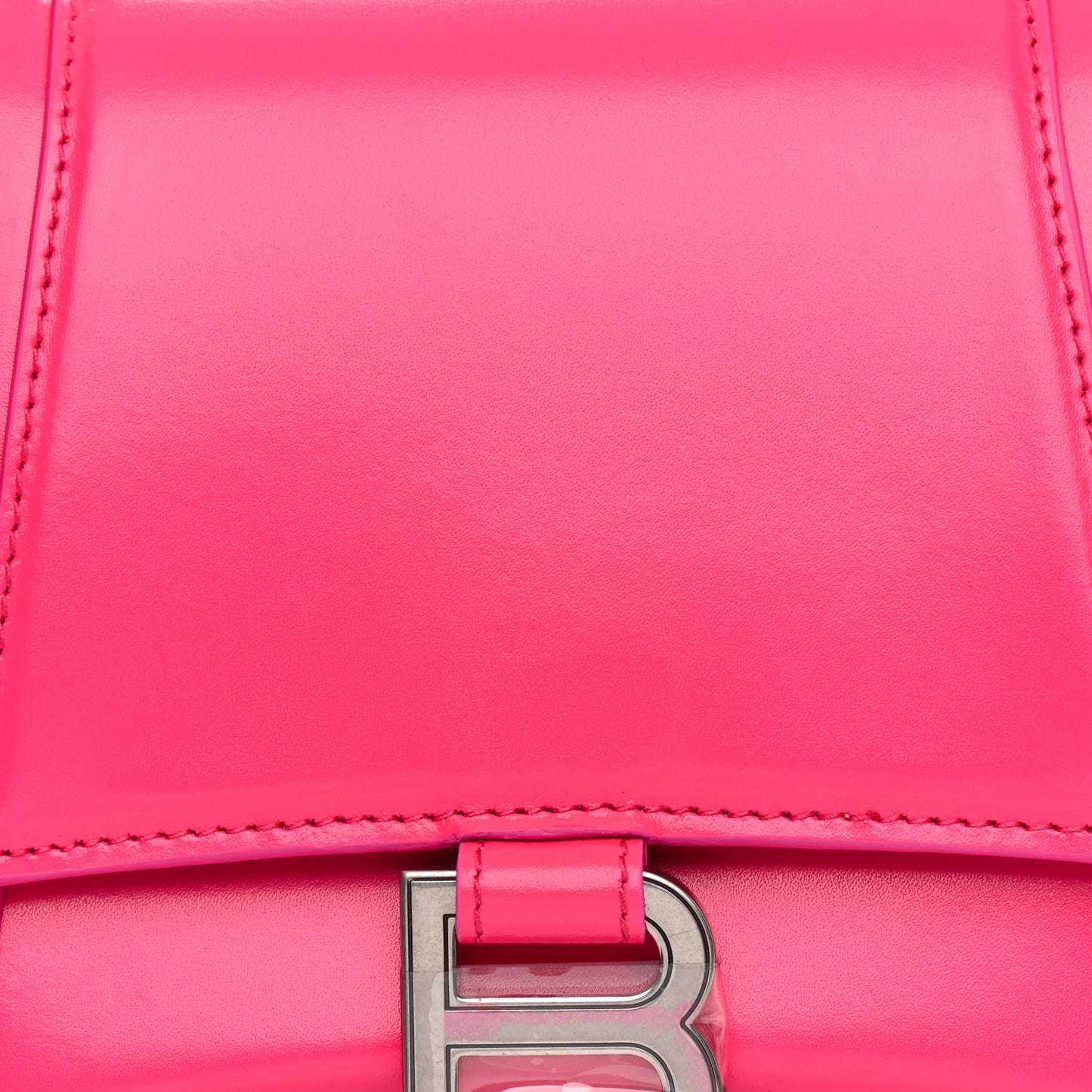 Shiny Box Calfskin Small Hourglass Top Handle Bag Acid Fuchsia
