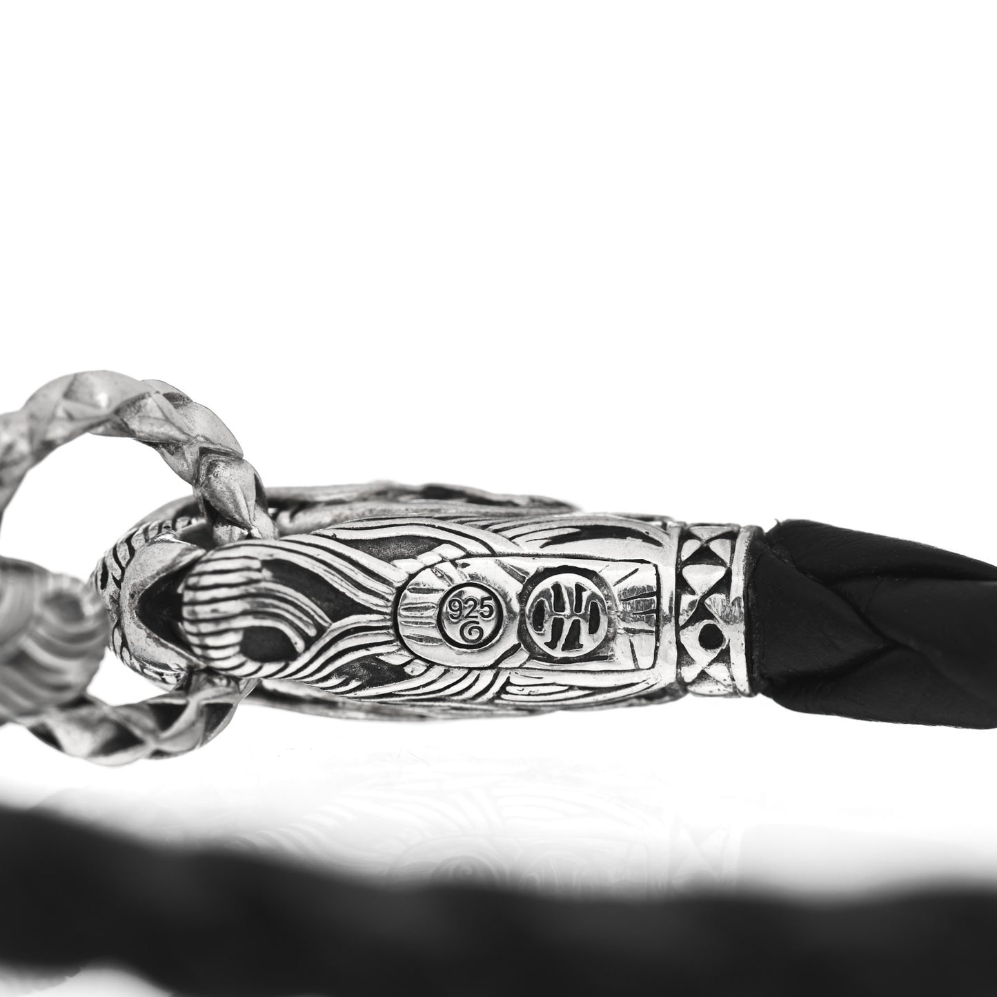 Sterling Silver Leather Naga Dragon Legend Bracelet Black