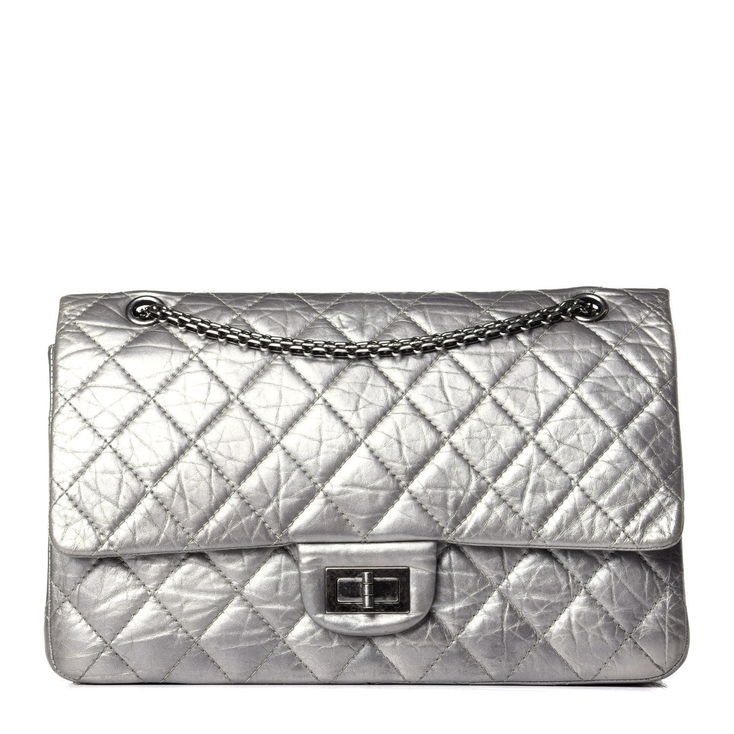Metallic Aged Calfskin Quilted 2.55 Reissue 227 Flap Argent Fonce