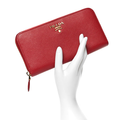 Prada Saffiano Metal Zip Around Wallet Fuoco 2 of 12