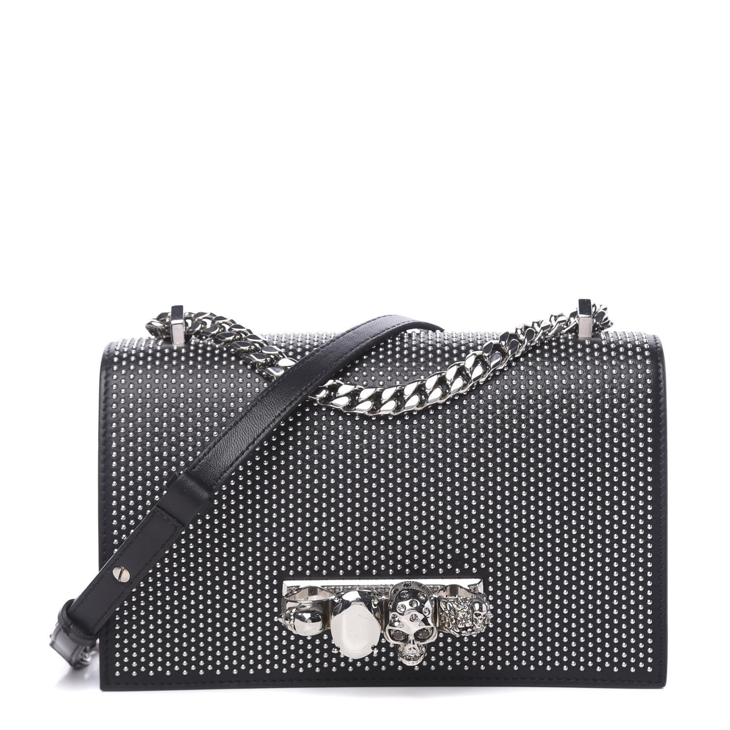 Calfskin Studded Knuckle Crossbody Bag Black