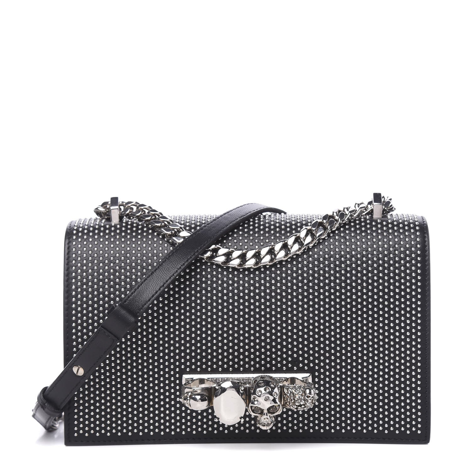 Alexander McQueen Calfskin Studded Knuckle Crossbody Bag Black 2 of 10