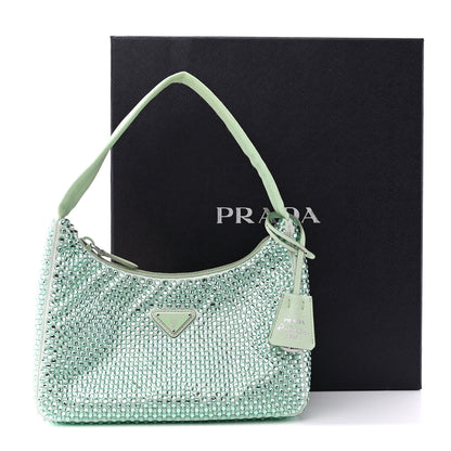 Prada Satin Crystal Mini Re-Edition 2000 Bag Acqua 12 of 12
