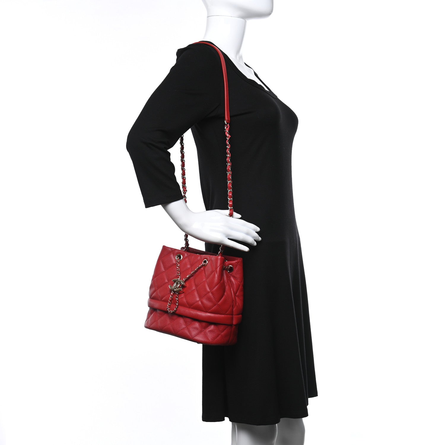 Chanel Caviar Quilted Rolled Up Bucket Drawstring Bag Red 2 of 9
