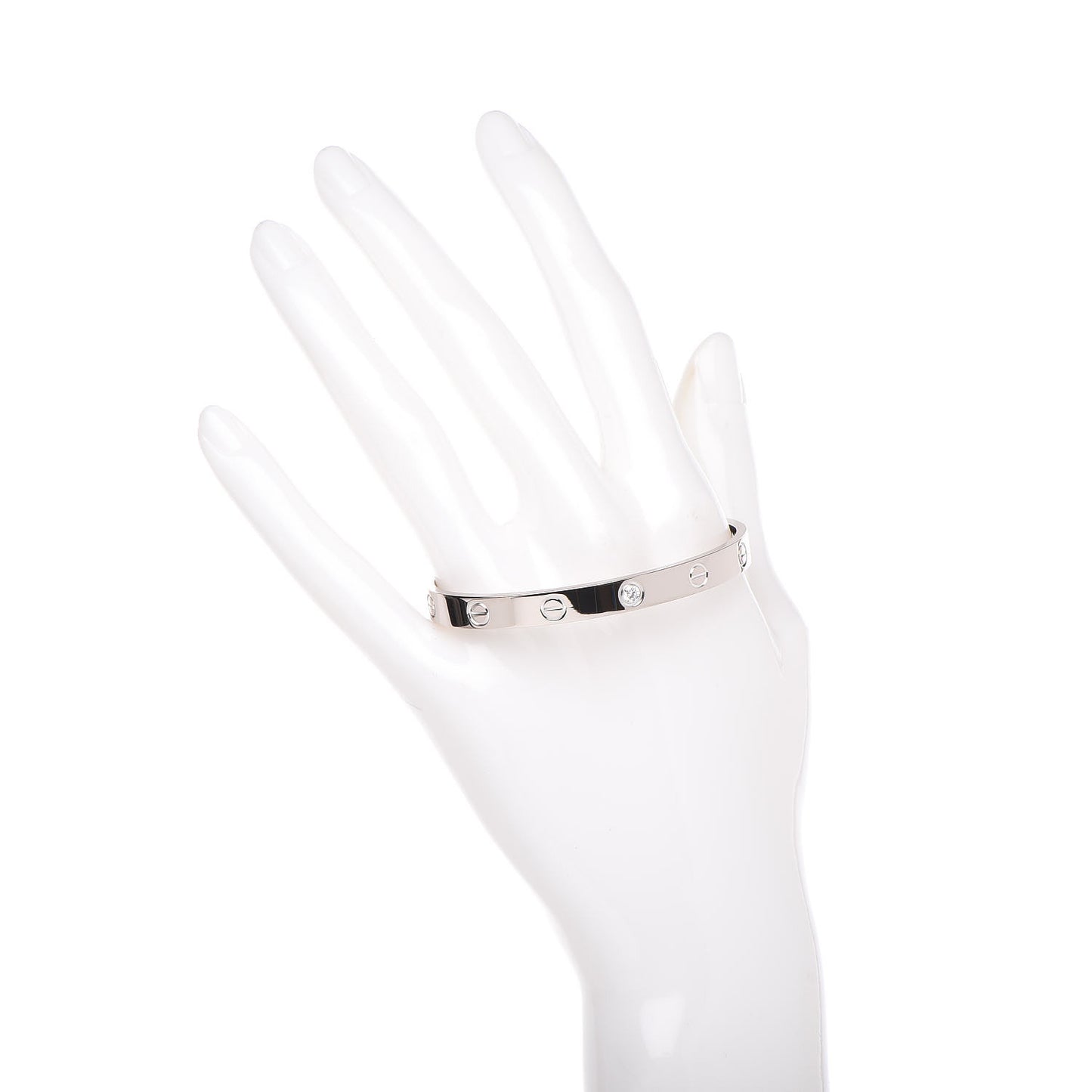 18K White Gold 1 Diamond LOVE Cuff Bracelet 17