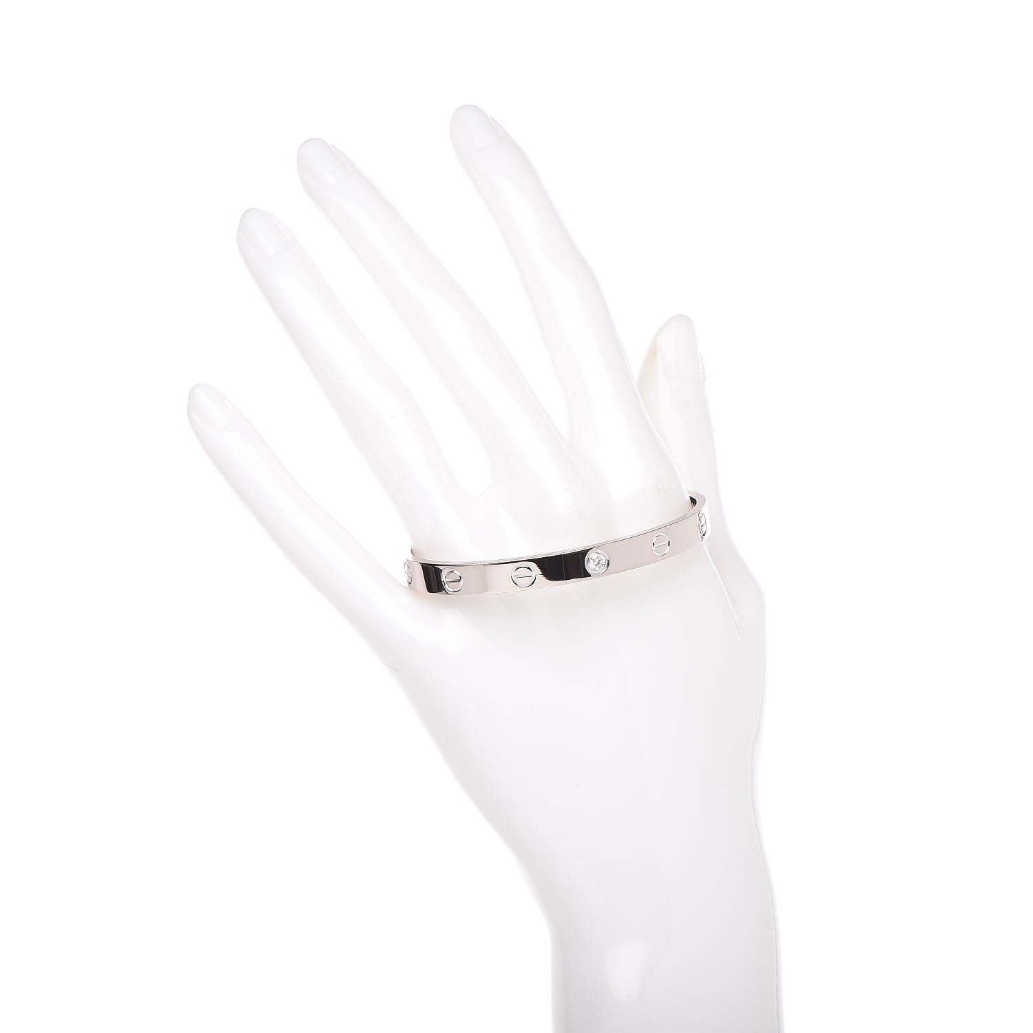 Cartier 18K White Gold 1 Diamond LOVE Cuff Bracelet 17 2 of 4