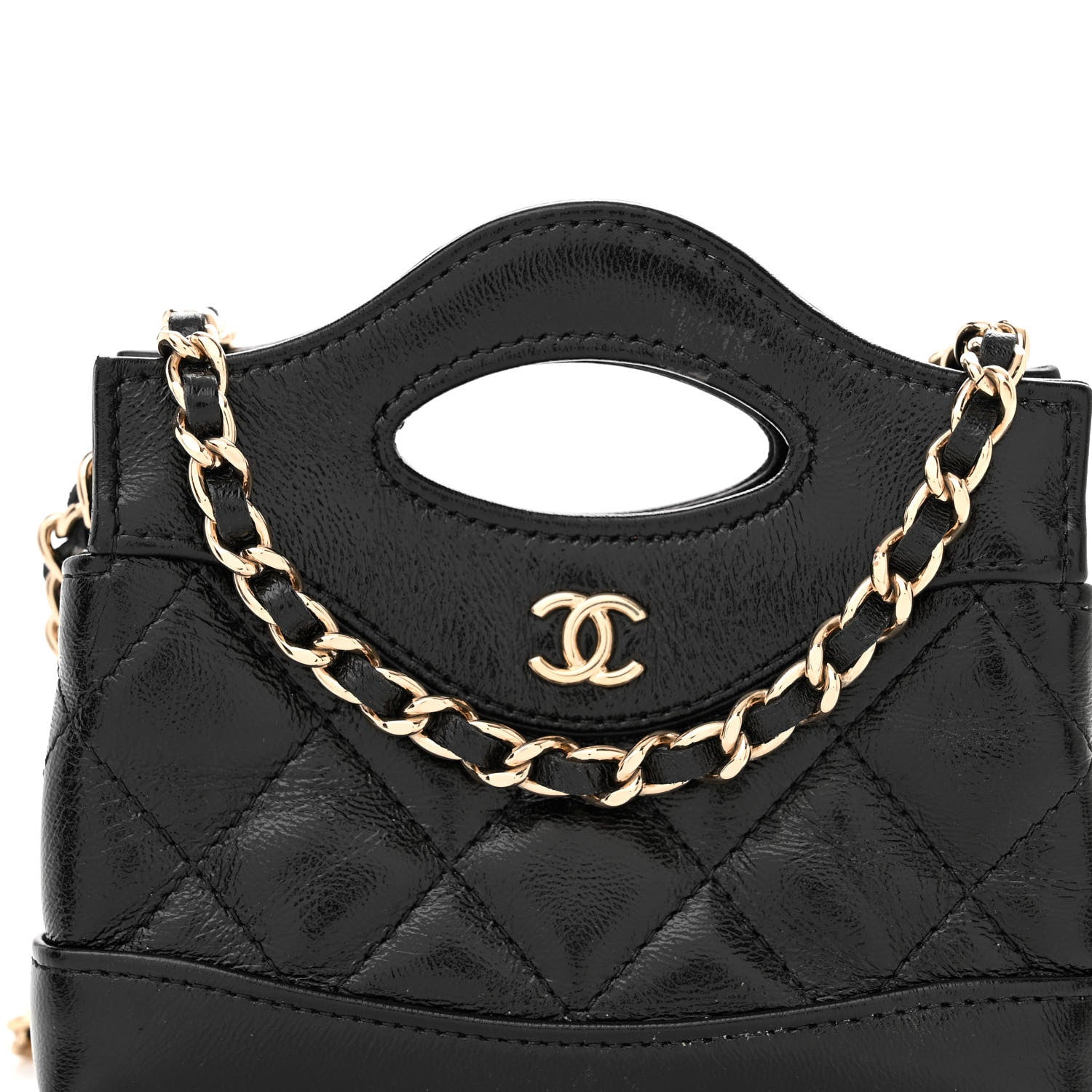 Chanel Shiny Lambskin Quilted Micro 31 Clutch With Chain Black 8 of 11