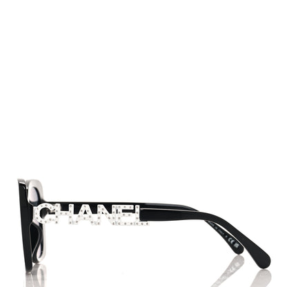 Chanel Acetate Strass Square Sunglasses 5422-B Black White 3 of 8