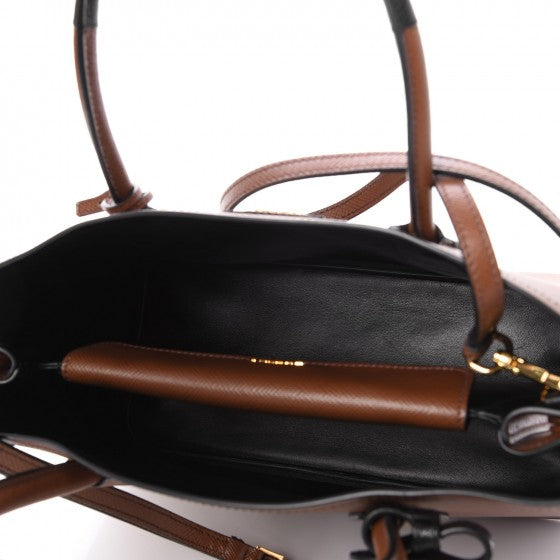 Saffiano Cuir Bi-Color Medium Double Bag Palissandro Black