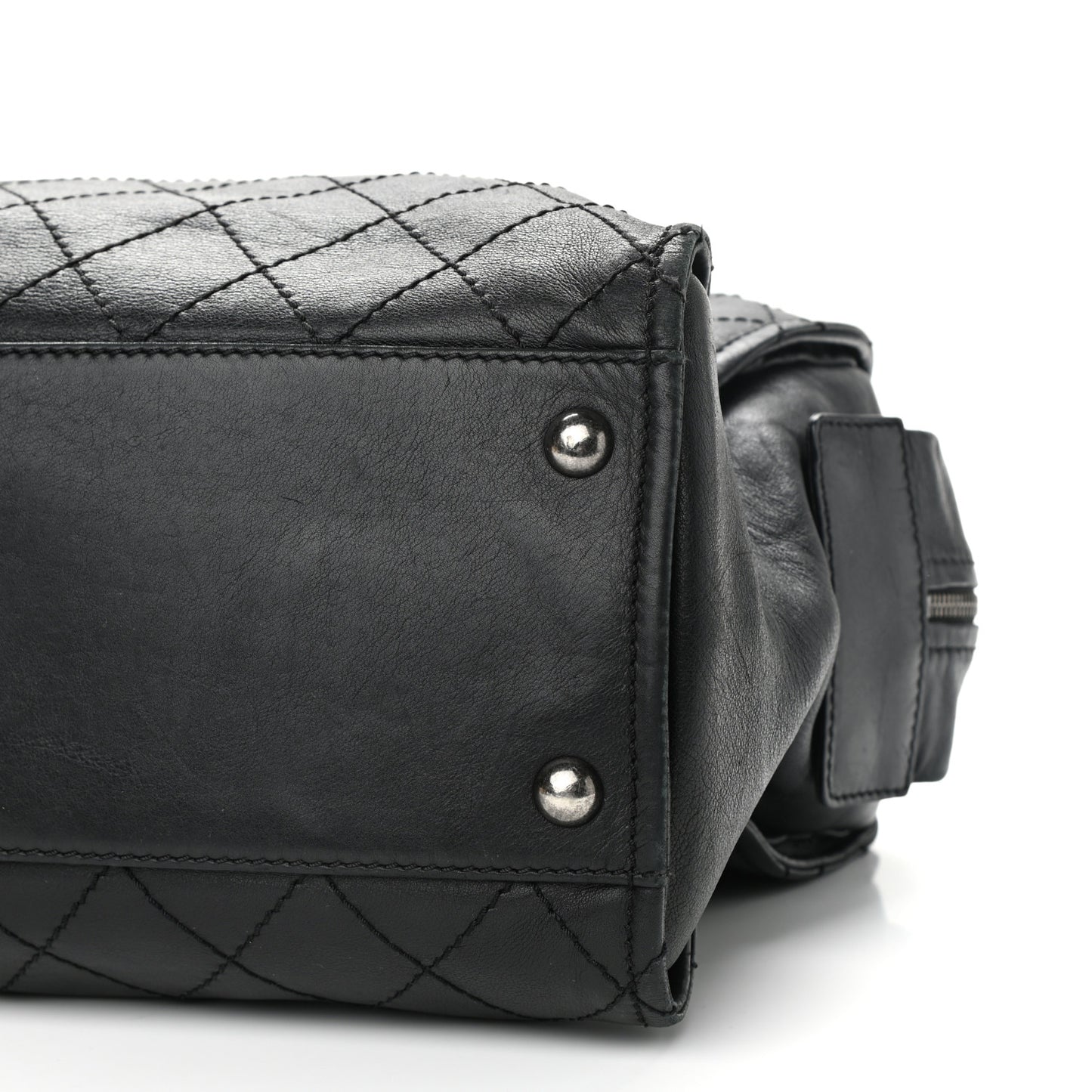 Calfskin Stitched Large Bowling Bag Black