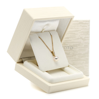 Mikimoto 18K Yellow Gold Diamond Cultured Akoya Pearl 8mm Morning Dew Pendant Necklace 5 of 5