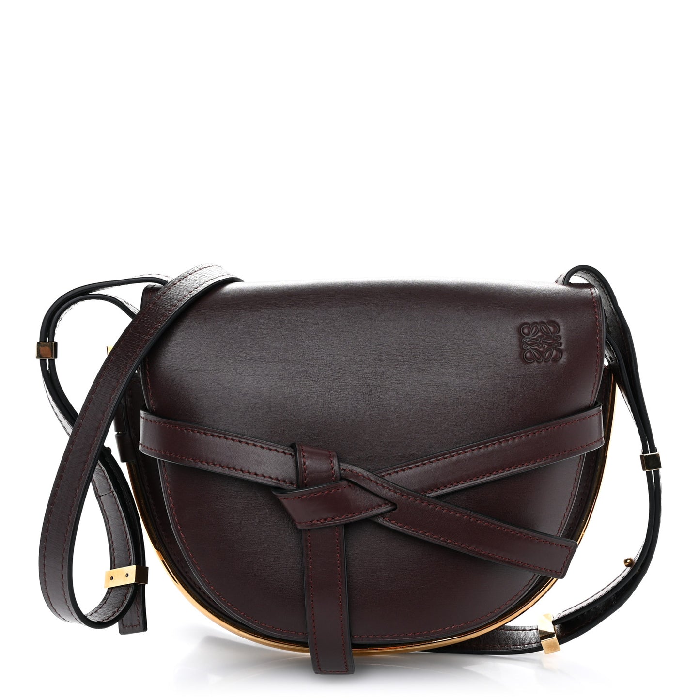Calfskin Small Metal Gate Crossbody Bag Oxblood