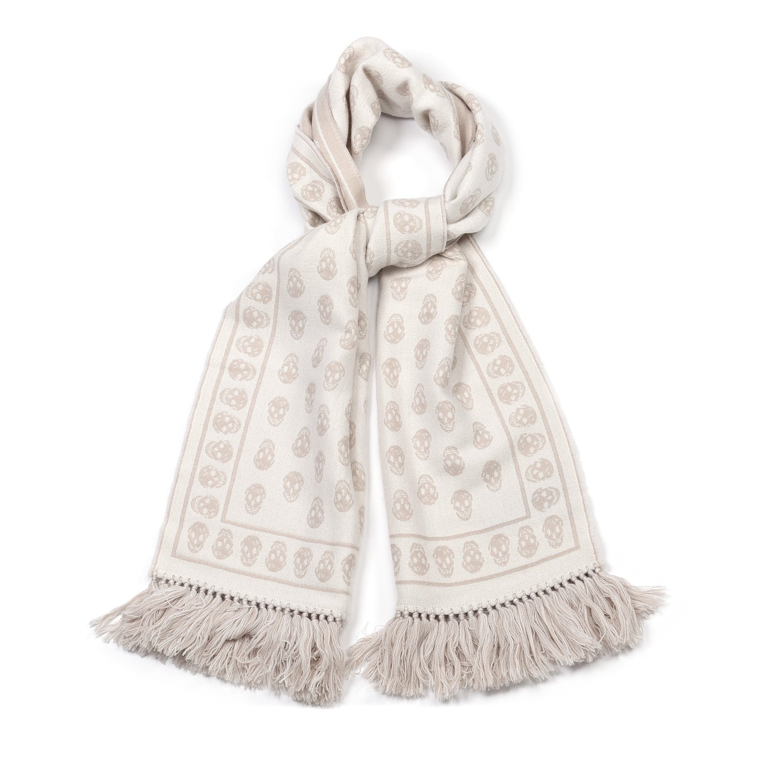 Alexander McQueen Wool Silk Reversible Skull Scarf White Beige 1 of 4