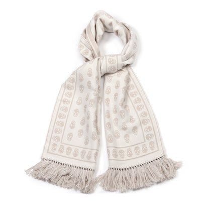 Alexander McQueen Wool Silk Reversible Skull Scarf White Beige 1 of 4