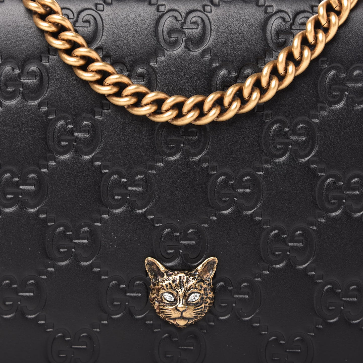 Guccissima Signature Crystal Cat Chain Wallet Black