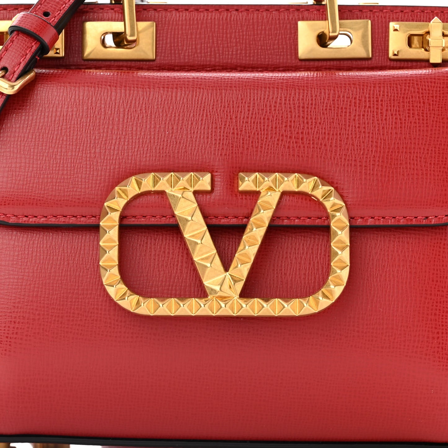 Grainy Calfskin Mini Rockstud Alcove Top-Handle Bag Rouge Pur