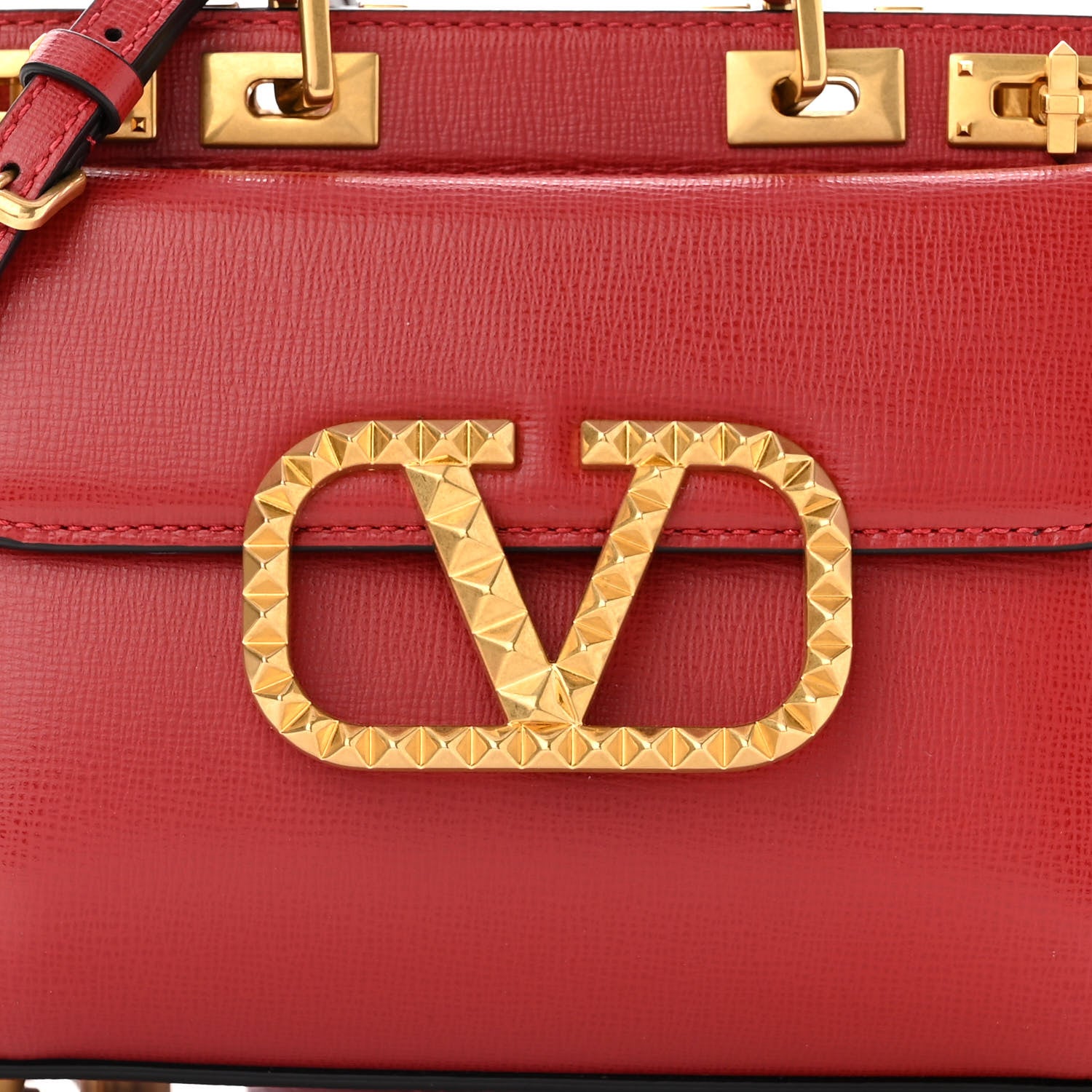 Valentino Garavani Grainy Calfskin Mini Rockstud Alcove Top-Handle Bag Rouge Pur 8 of 10