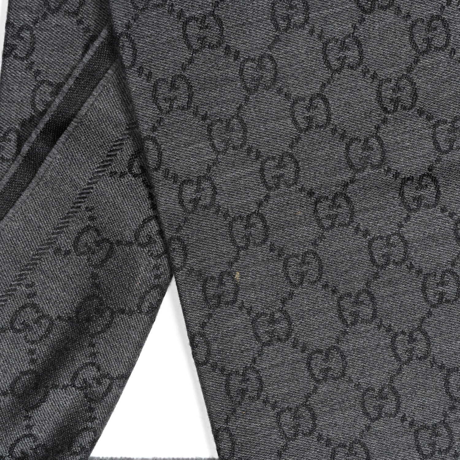 Gucci Wool Jacquard GG Monogram Sten Fringe Scarf Anthracite Black 5 of 5