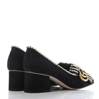 Gucci Kid Scamosciato Crystal GG Marmont Fringe 50mm Loafer Pumps 35.5 Black 4 of 10