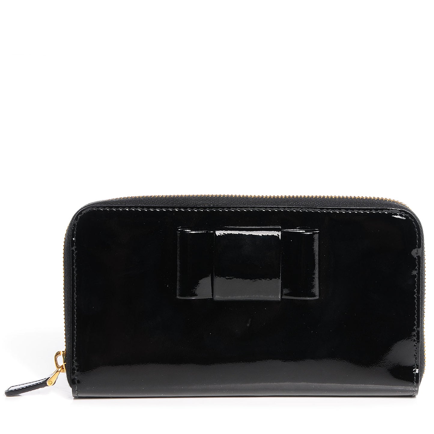 Patent Bow Zip Around Wallet Black