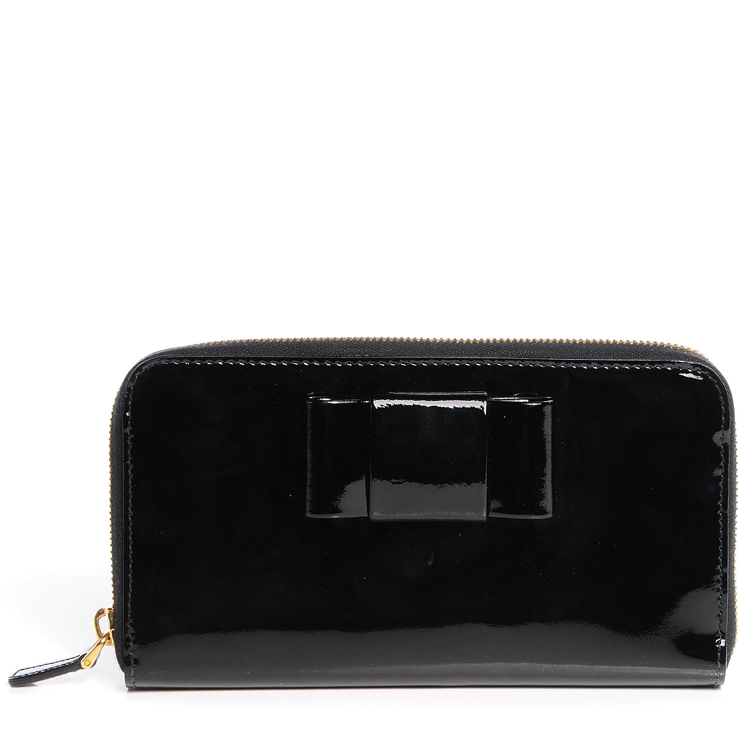Miu Miu Patent Bow Zip Around Wallet Black 1 of 8