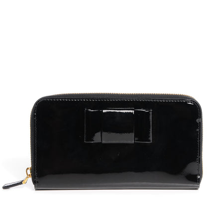 Miu Miu Patent Bow Zip Around Wallet Black 1 of 8