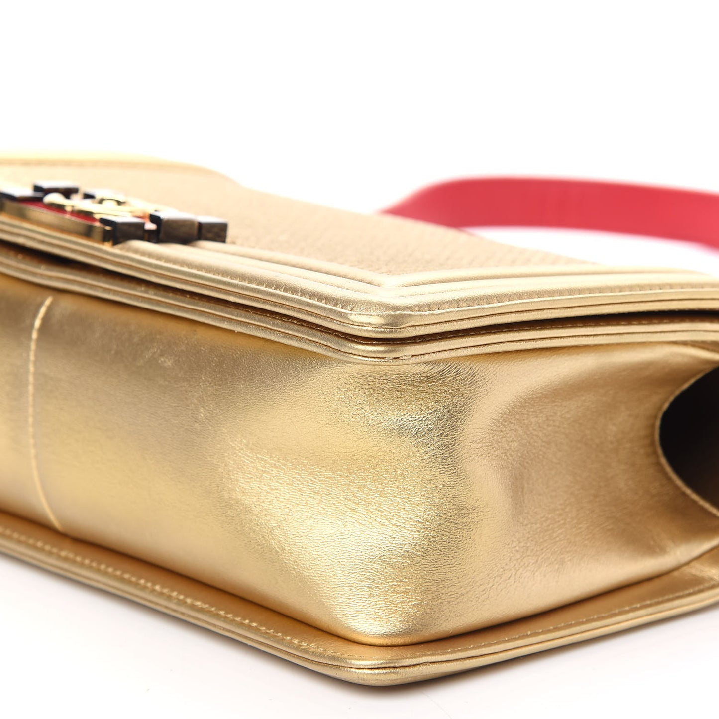 Metallic Lambskin Embossed Medium Cube Boy Flap Gold