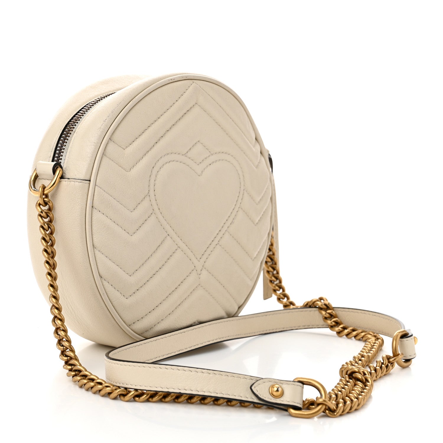 Gucci Calfskin Matelasse Mini GG Marmont Round Shoulder Bag White 3 of 13