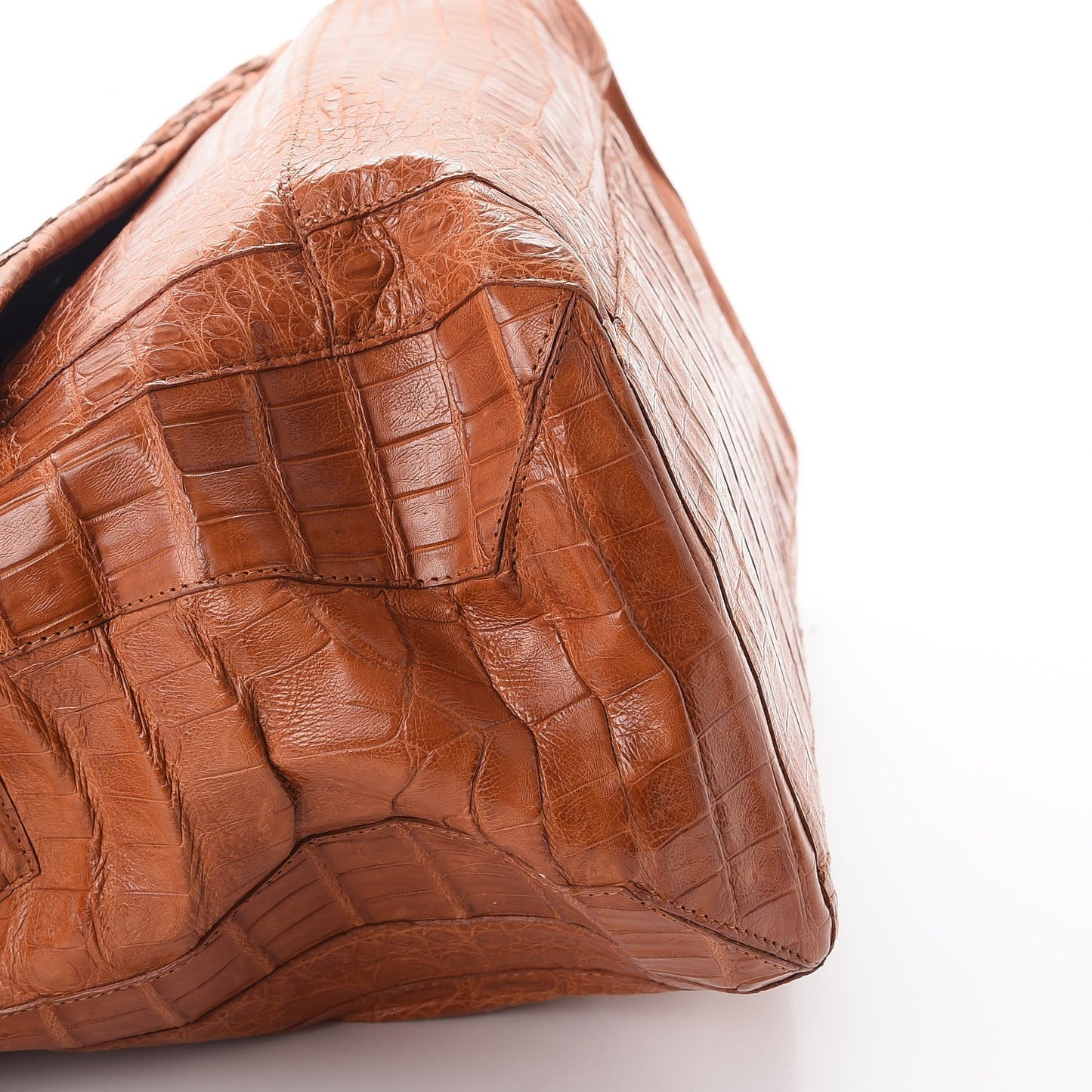 Crocodile Woven Flap Shoulder Bag Brown