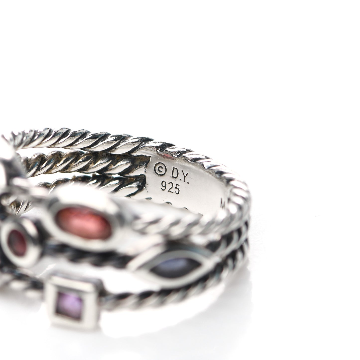 Sterling Silver Iolite Garnet Tourmaline Amethyst Confetti 3 Row Ring 51 5.75