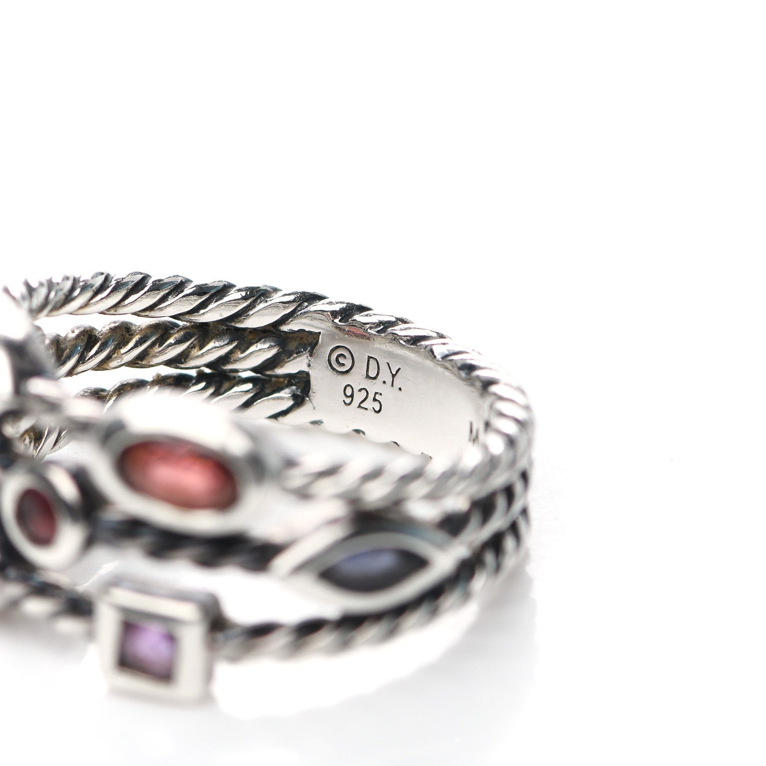 David Yurman Sterling Silver Iolite Garnet Tourmaline Amethyst Confetti 3 Row Ring 51 5.75 4 of 5