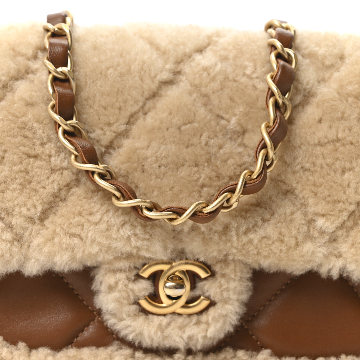 Chanel Shearling Lambskin Quilted Mini Furry Coco Flap Beige Dark Brown 8 of 10