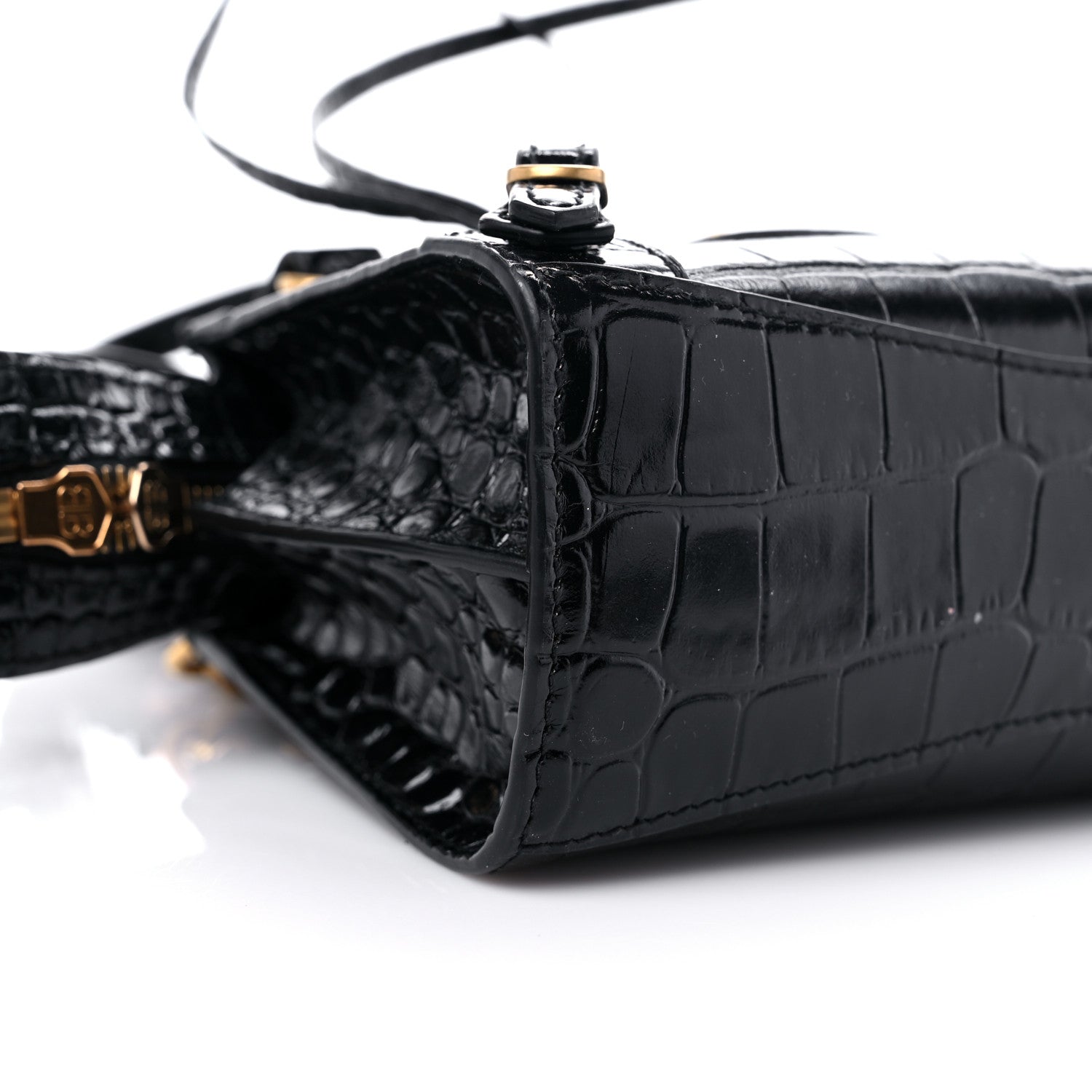 Balenciaga Shiny Supple Calfskin Crocodile Embossed Neo Classic Gold Hardware Nano City Crossbody Black 8 of 10