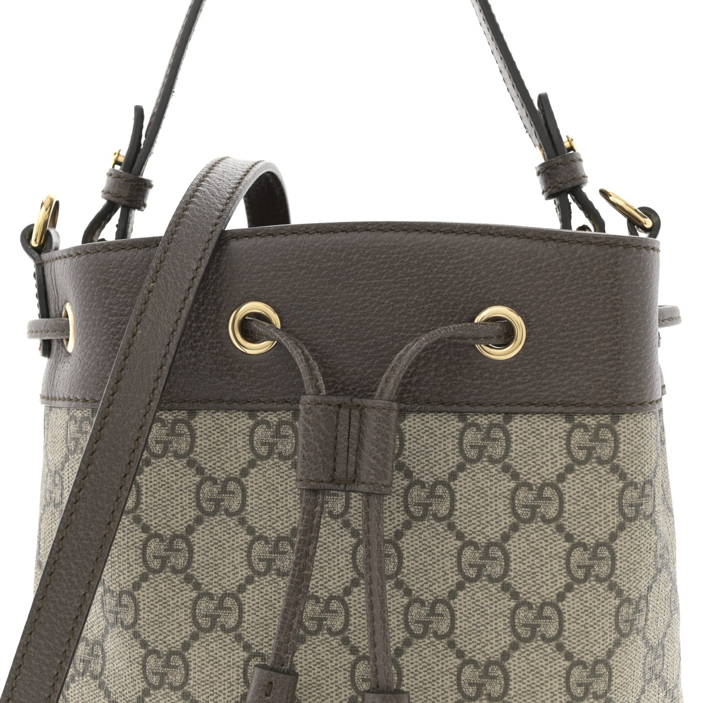 GG Supreme Monogram Web Small Ophidia Bucket Bag Brown