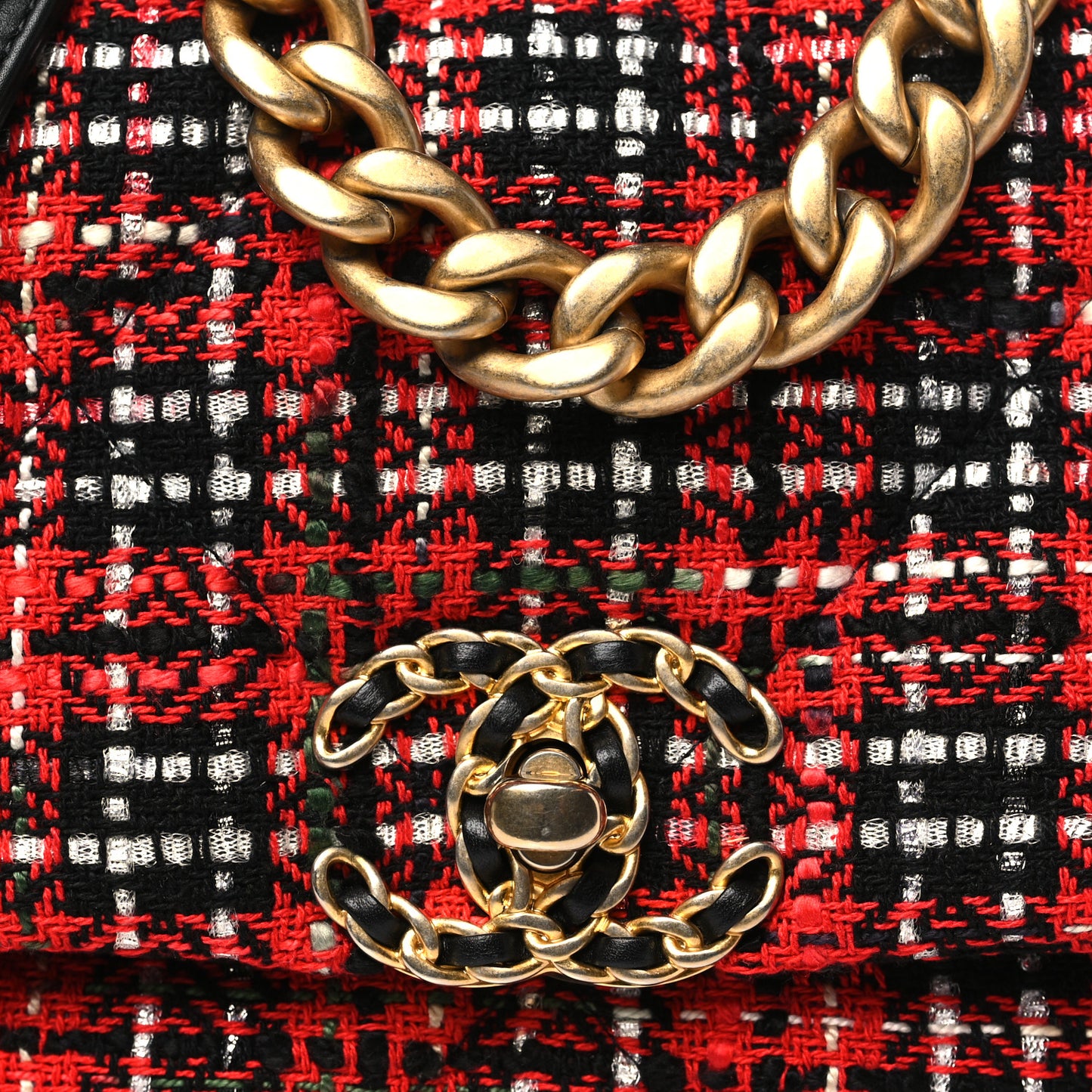 Tweed Quilted Medium Chanel 19 Flap Red Black