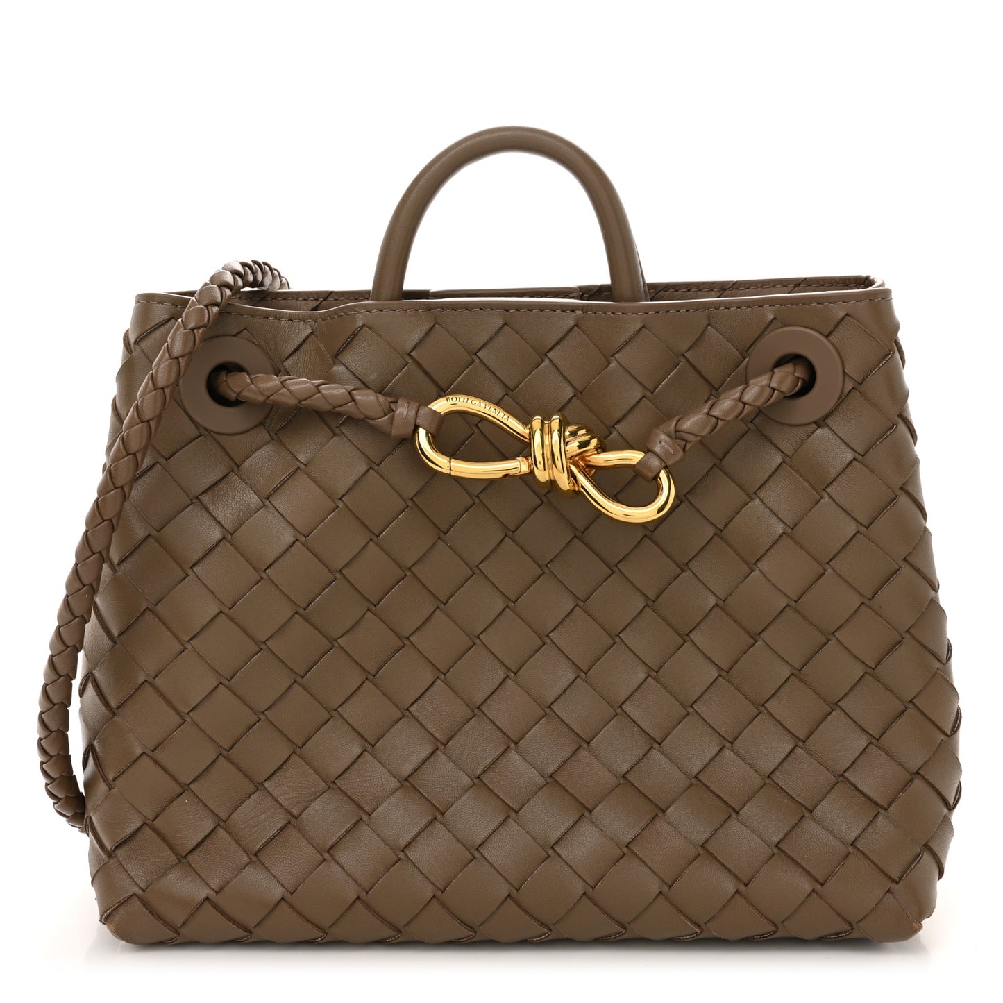 Nappa Intrecciato Small Andiamo Shoulder Bag Taupe Grey