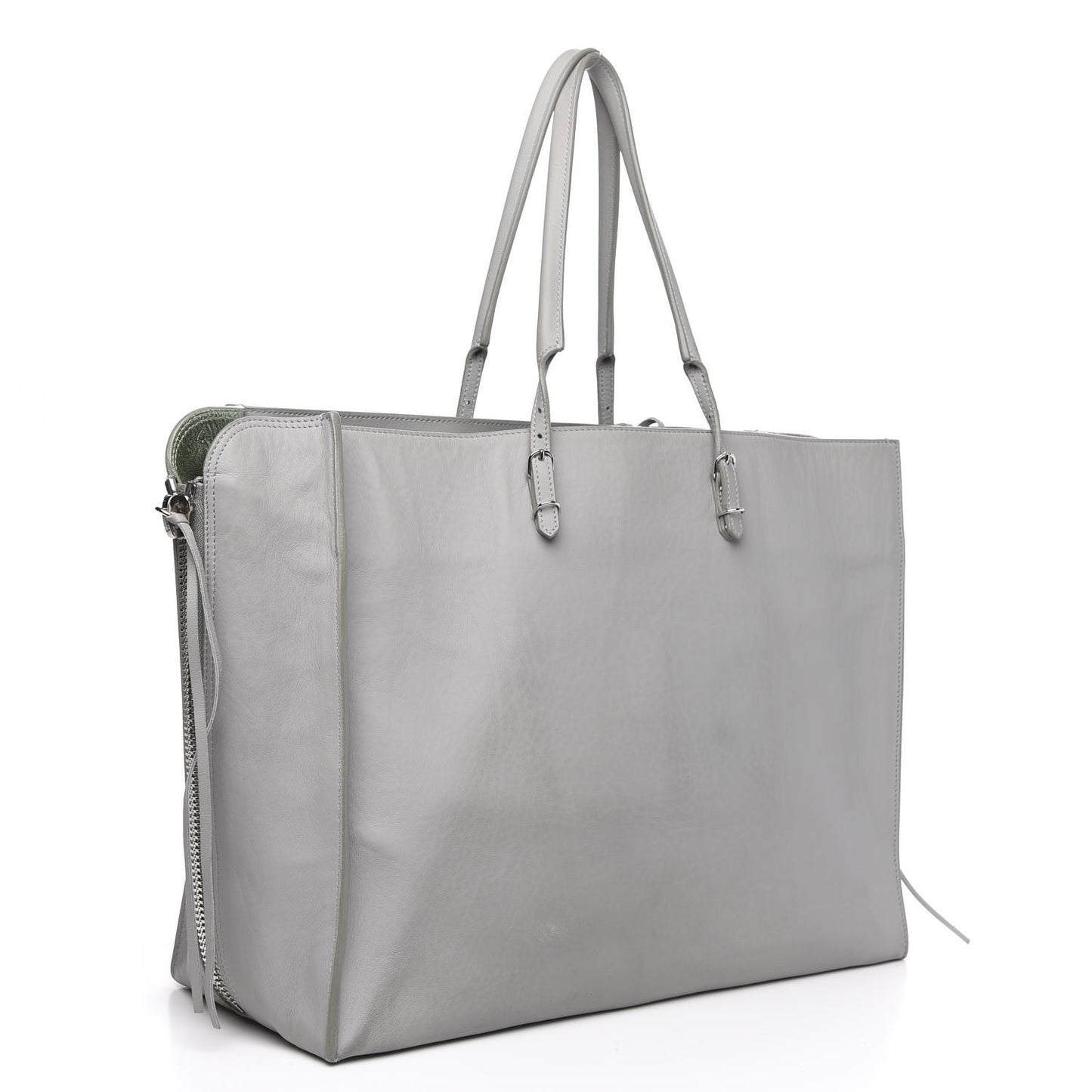 Veau Papier A4 Zip Around Tote Gris Glace