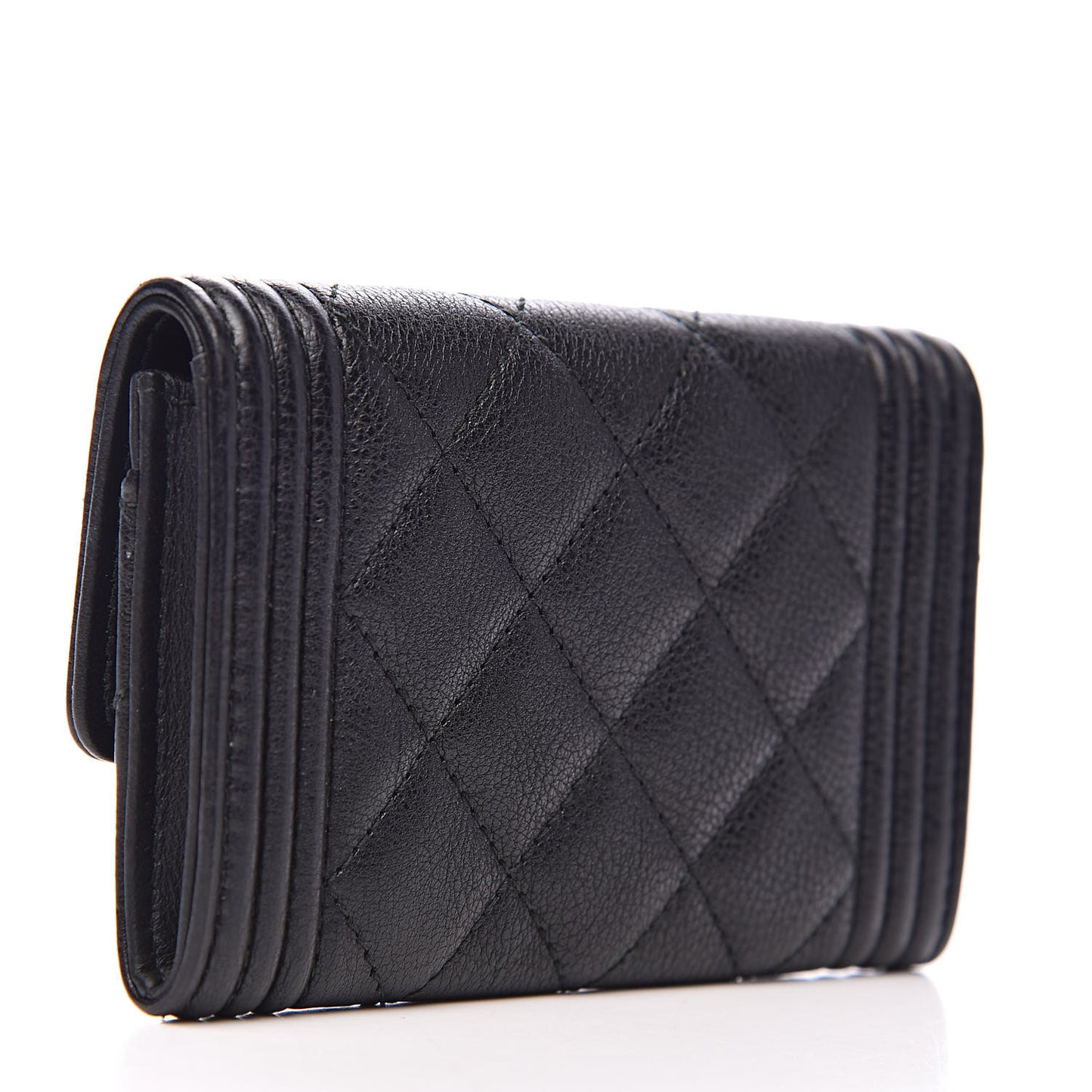 Calfskin Quilted Boy Flap Card Holder Black