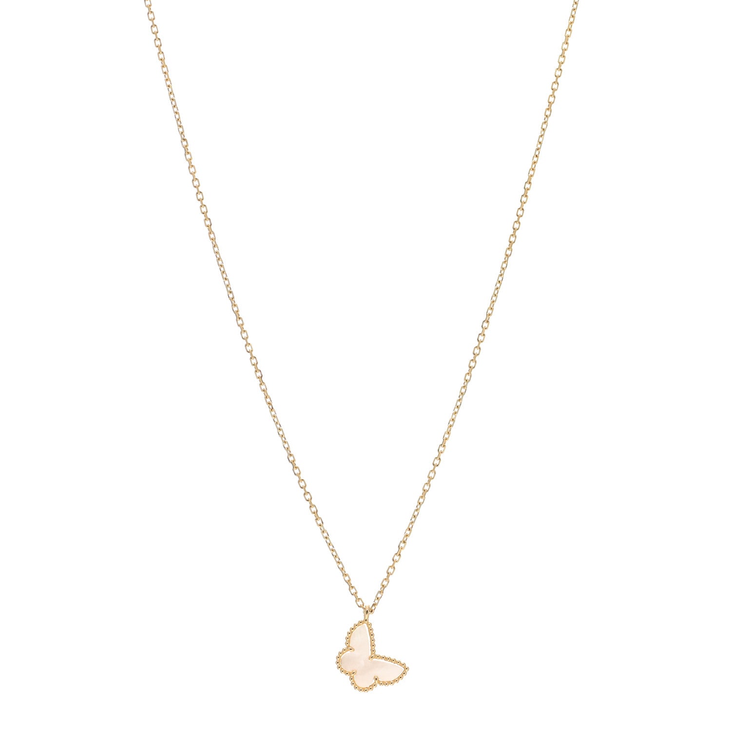 Van Cleef & Arpels 18K Yellow Gold Mother of Pearl Sweet Alhambra Butterfly Pendant Necklace 1 of 6