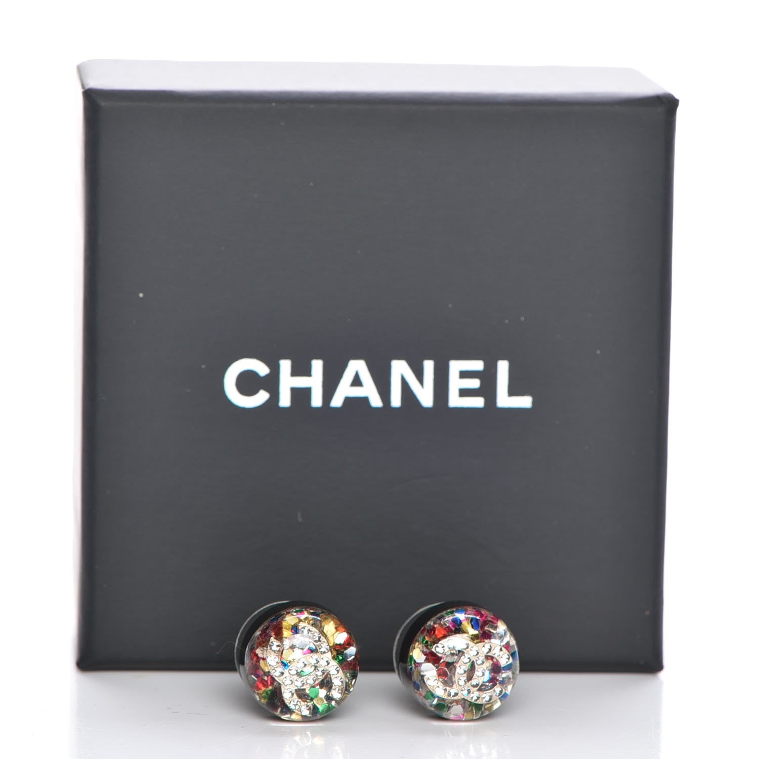Chanel Resin Crystal Glitter CC Earrings Multicolor 5 of 5