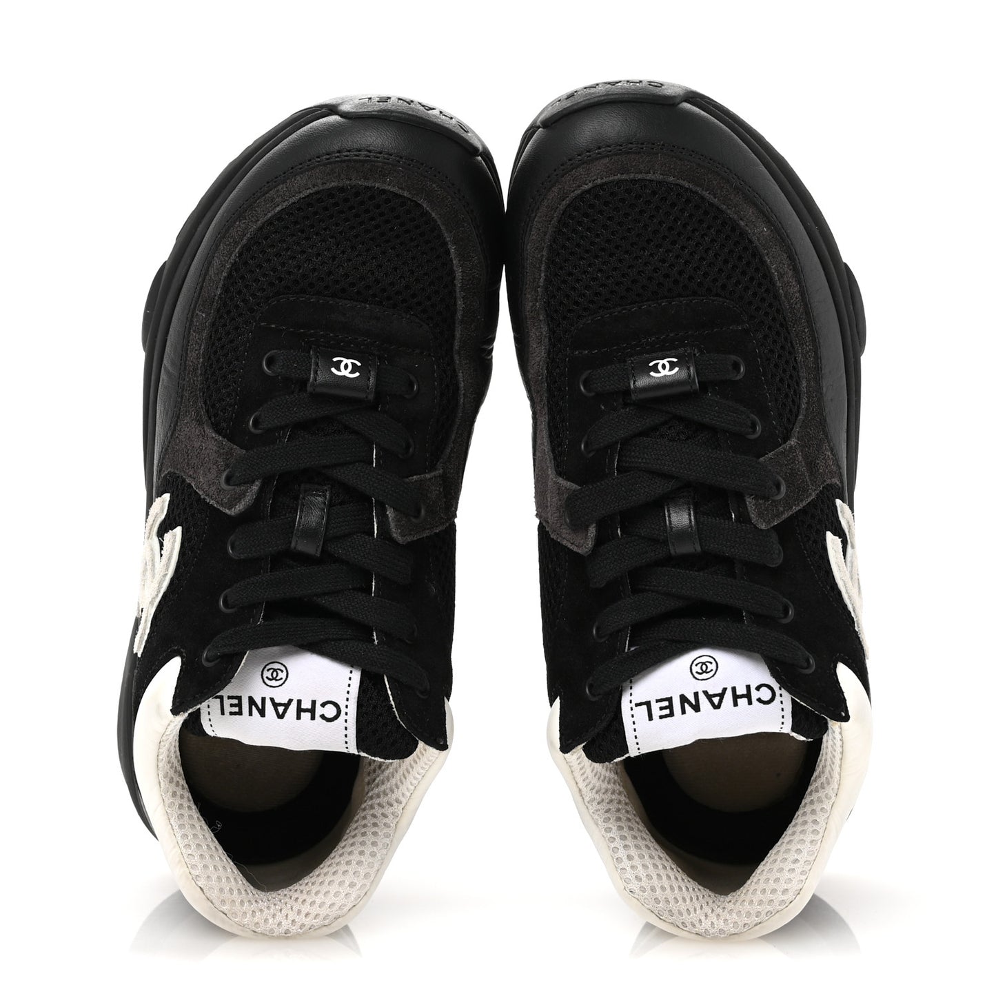 Mesh Suede Grained Calfskin Womens CC Sneakers 36 Black White