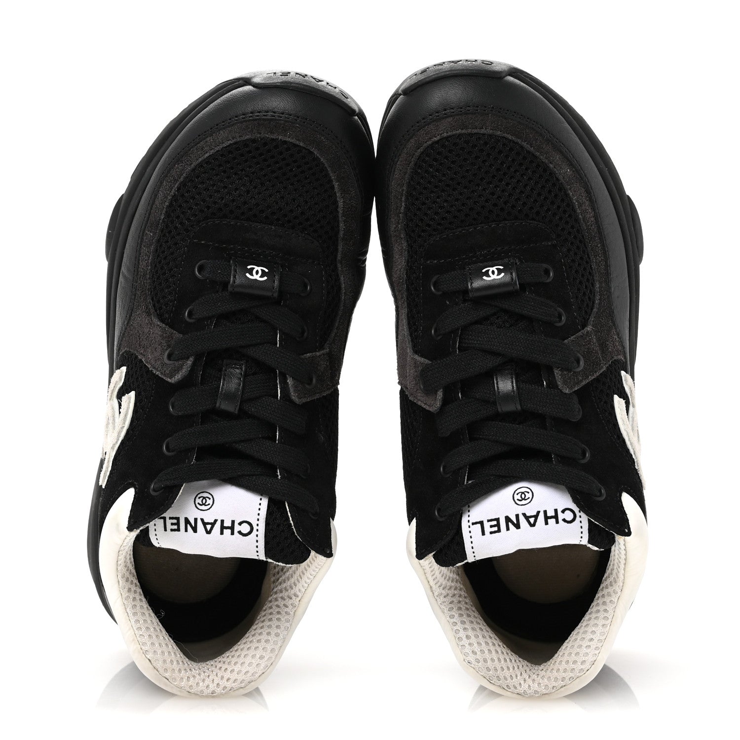 Chanel Mesh Suede Grained Calfskin Womens CC Sneakers 36 Black White 2 of 10