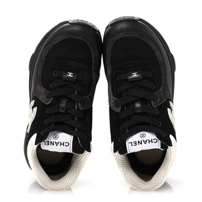 Chanel Mesh Suede Grained Calfskin Womens CC Sneakers 36 Black White 2 of 10