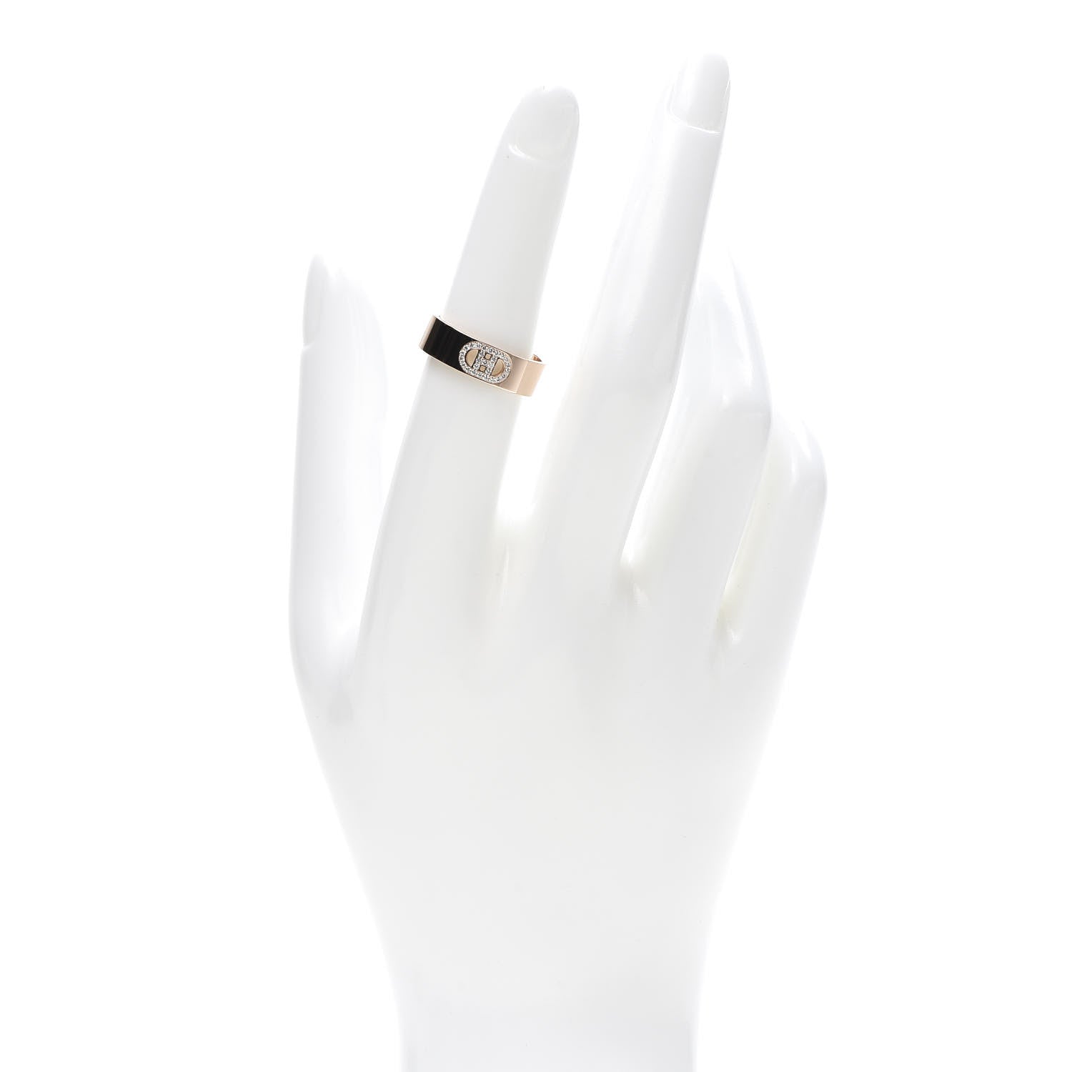 Hermes 18K Rose Gold Diamond PM H D'Ancre Ring 53 6.25 2 of 5