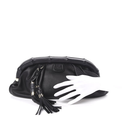 Gucci Calfskin Bamboo Frame Top Tassel Clutch Black 2 of 9