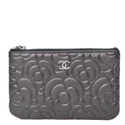 Chanel Goatskin Camellia Embossed Cosmetic Pouch Anthracite 1 of 8