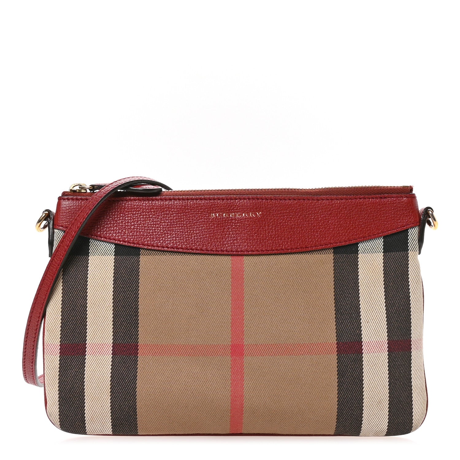 Burberry House Check Derby Peyton Crossbody Clutch Bag Red 1 of 11